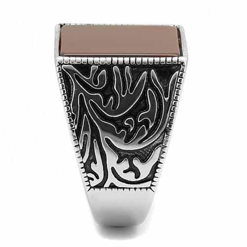 Stainless Steel Red Jasper Square Cabochon Scroll Carved Ring view 8