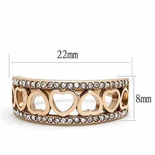 Stainless Steel Rose Gold IP CZ Pave Heart Cutout Crown Band Ring view 2