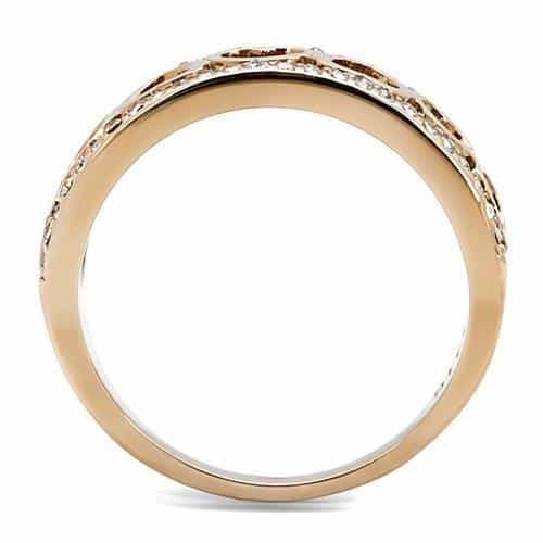 Stainless Steel Rose Gold IP CZ Pave Heart Cutout Crown Band Ring view 3