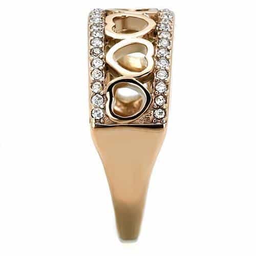 Stainless Steel Rose Gold IP CZ Pave Heart Cutout Crown Band Ring view 8