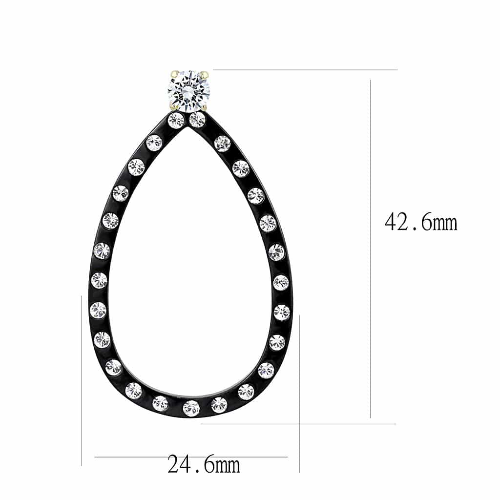 Stainless Steel Black IP CZ Pave Teardrop Hoop Earrings view 2