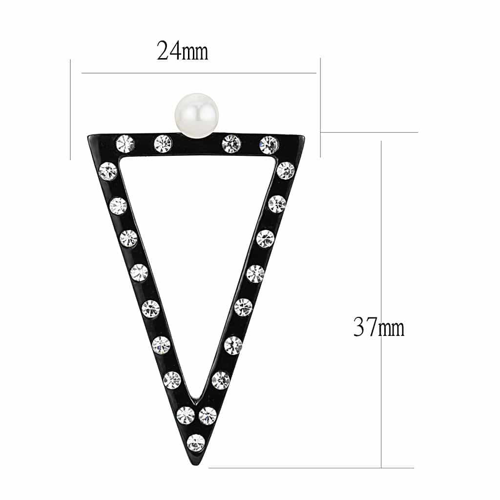 Stainless Steel Black IP CZ Pave Triangle Pearl Stud Earrings view 2