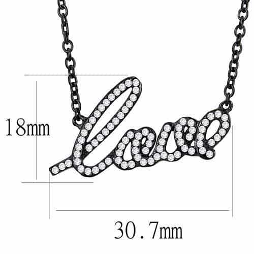 Stainless Steel Black IP CZ Pave Love Script Chain Pendant view 2