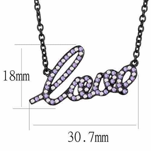 Stainless Steel Black IP Light Amethyst CZ Pave Love Pendant view 2
