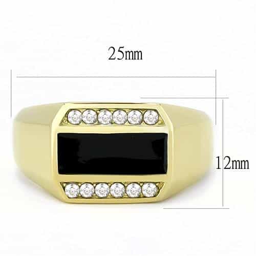 Stainless Steel Gold IP Dark Blue Onyx Rectangle CZ Channel Ring view 6