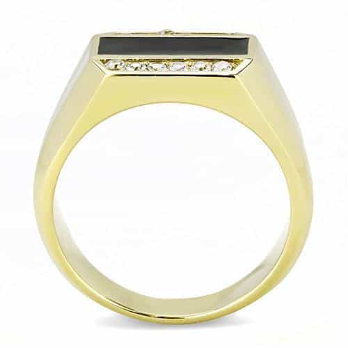 Stainless Steel Gold IP Dark Blue Onyx Rectangle CZ Channel Ring view 7