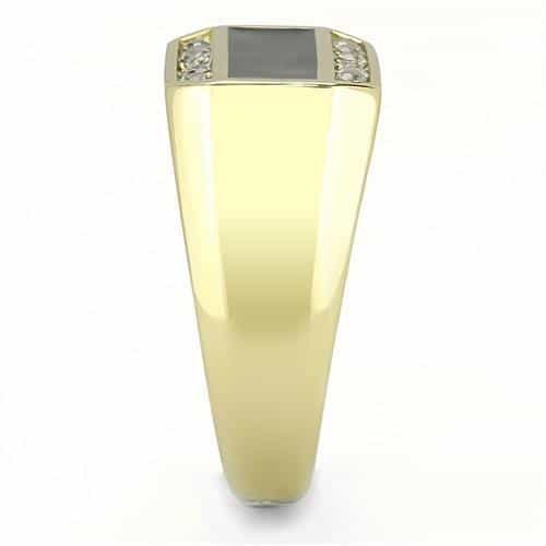 Stainless Steel Gold IP Dark Blue Onyx Rectangle CZ Channel Ring view 8