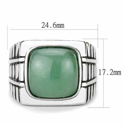 Stainless Steel Green Aventurine Square Cabochon Chevron Ring view 2