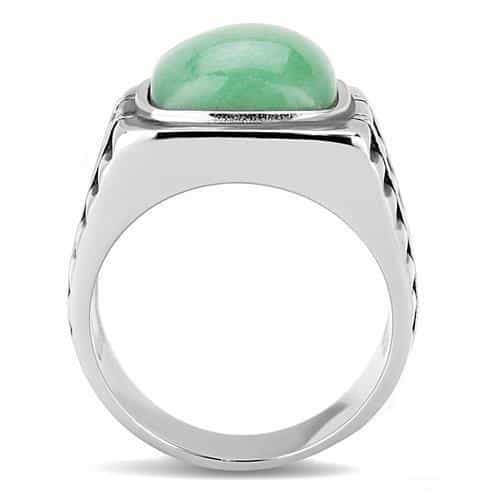 Stainless Steel Green Aventurine Square Cabochon Chevron Ring view 3