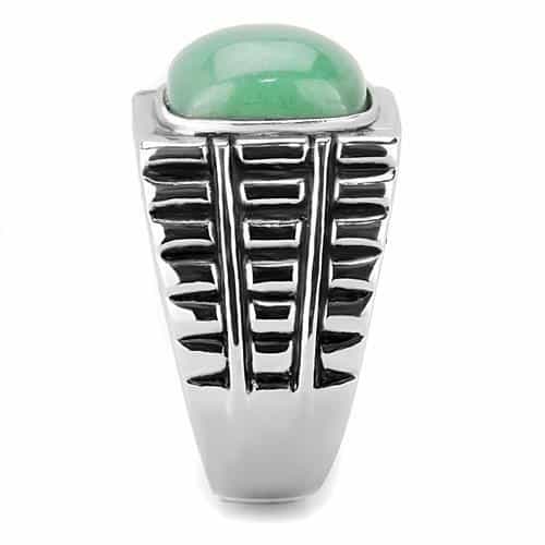 Stainless Steel Green Aventurine Square Cabochon Chevron Ring view 4