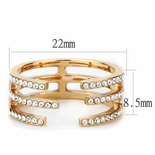 Stainless Steel Rose Gold IP CZ Pave Triple Bar Open Cuff Ring view 6