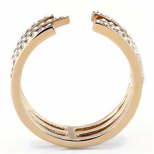 Stainless Steel Rose Gold IP CZ Pave Triple Bar Open Cuff Ring view 7