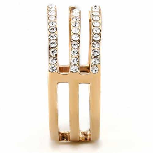 Stainless Steel Rose Gold IP CZ Pave Triple Bar Open Cuff Ring view 8