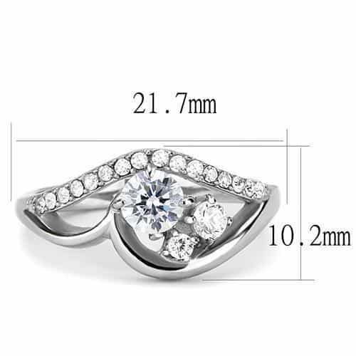 Stainless Steel CZ Round Pave Swirl Bypass Solitaire Ring view 6