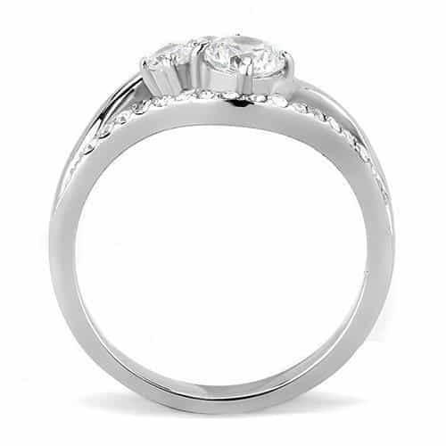 Stainless Steel CZ Round Pave Swirl Bypass Solitaire Ring view 7