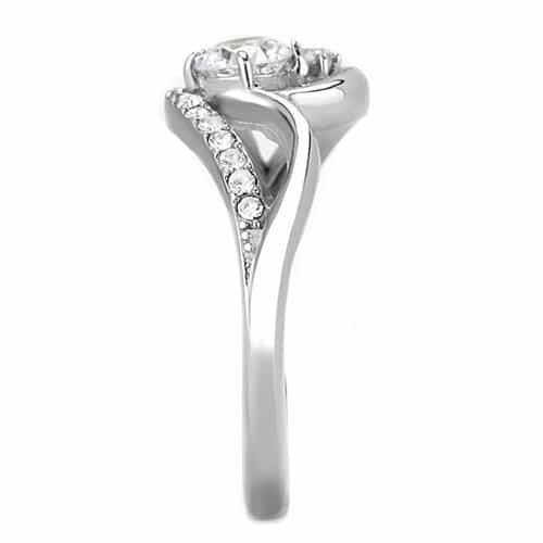 Stainless Steel CZ Round Pave Swirl Bypass Solitaire Ring view 8