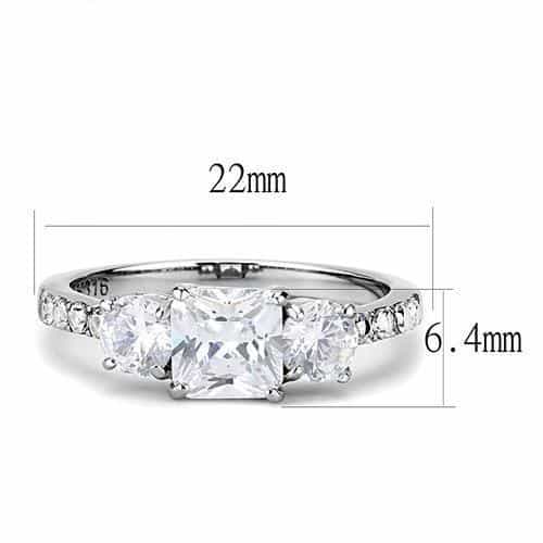 Stainless Steel CZ Round Baguette Side Stone Three Stone Ring view 6