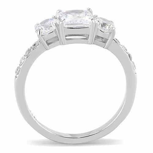 Stainless Steel CZ Round Baguette Side Stone Three Stone Ring view 7