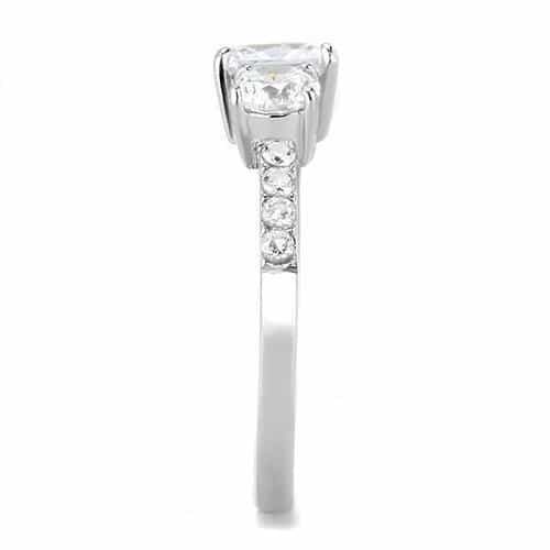 Stainless Steel CZ Round Baguette Side Stone Three Stone Ring view 8
