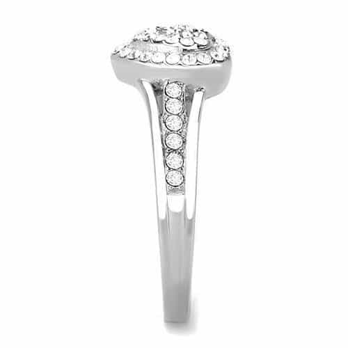 Stainless Steel CZ Pave Heart Halo Cocktail Ring view 4