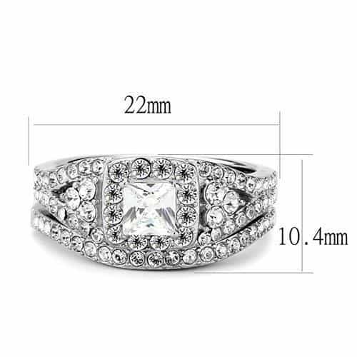Stainless Steel CZ Princess Square Cluster Pave Halo Bridal Ring view 6