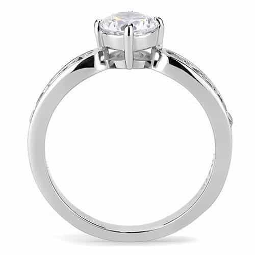 Stainless Steel CZ Round Pave Cathedral Solitaire Ring TK3256 view 7