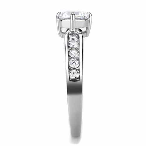 Stainless Steel CZ Round Pave Cathedral Solitaire Ring TK3256 view 8