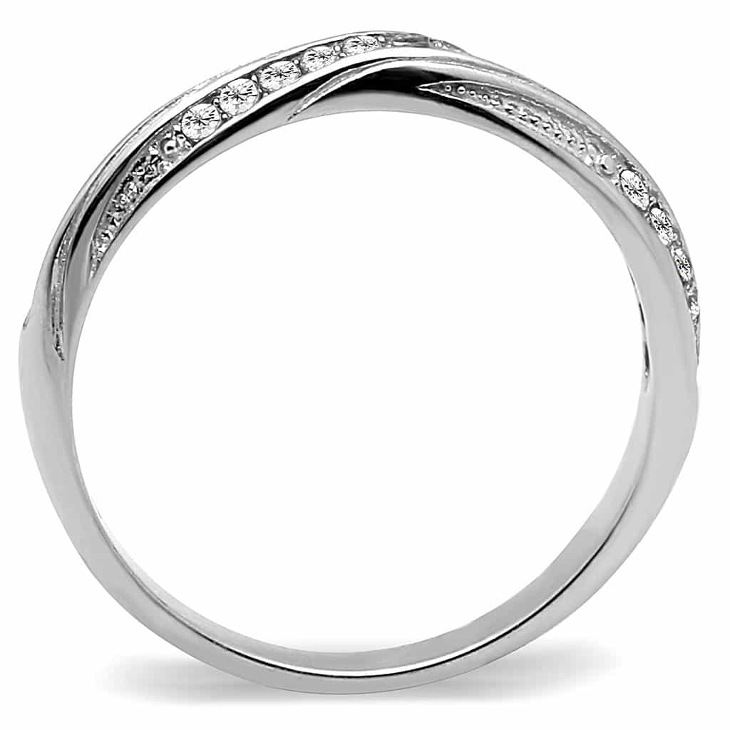 Stainless Steel CZ Pave Channel Thin Half Eternity Band Ring view 7