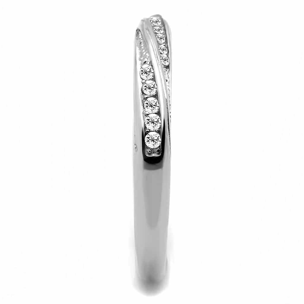 Stainless Steel CZ Pave Channel Thin Half Eternity Band Ring view 8