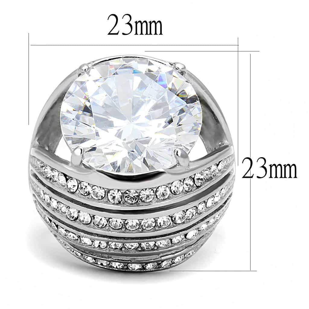 Stainless Steel CZ Round Pave Multi Row Spiral Wide Cocktail Ring view 2