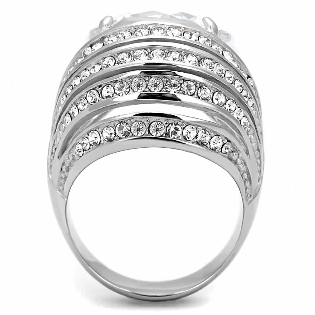 Stainless Steel CZ Round Pave Multi Row Spiral Wide Cocktail Ring view 9