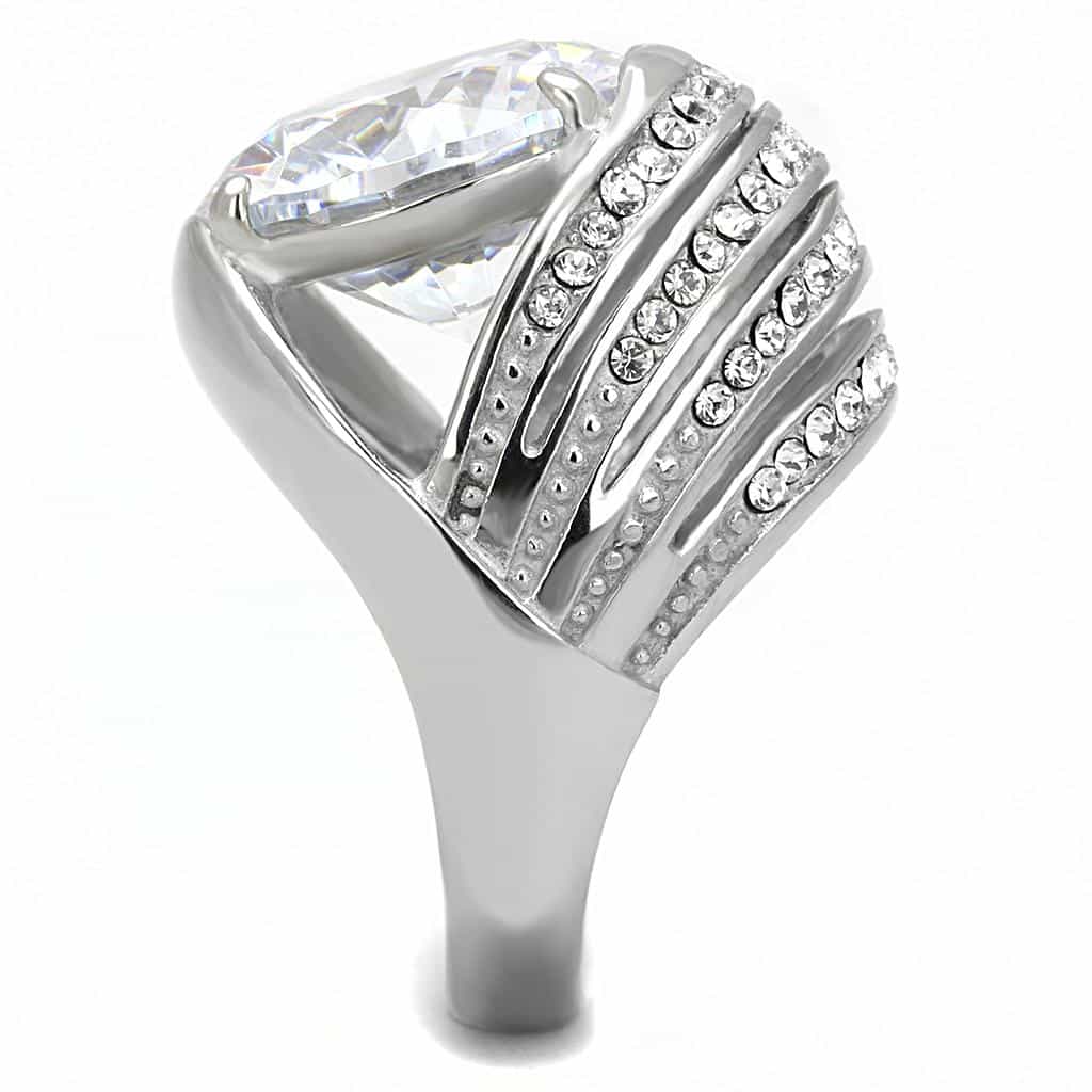 Stainless Steel CZ Round Pave Multi Row Spiral Wide Cocktail Ring view 5