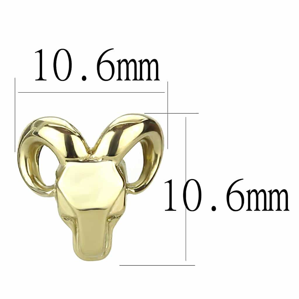 Stainless Steel Gold IP Ram Head Aries Stud Earrings view 2