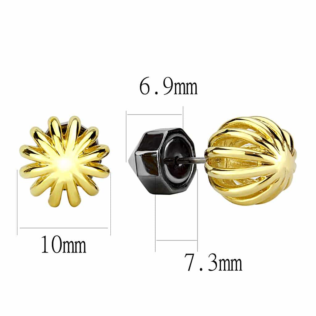 Stainless Steel Gold IP Polished Sunburst Flower Stud Earrings view 2