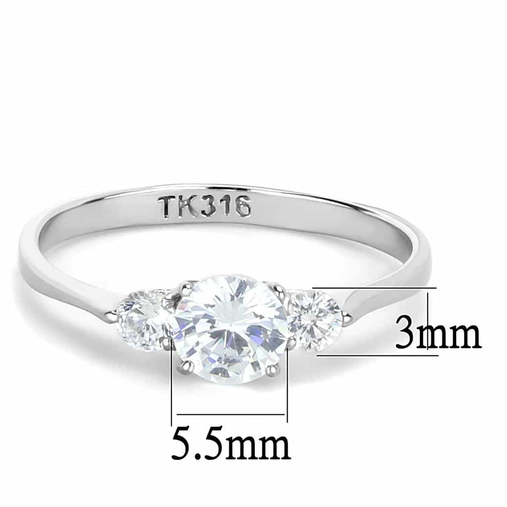 Stainless Steel CZ Round Three Stone Classic Band Ring view 6