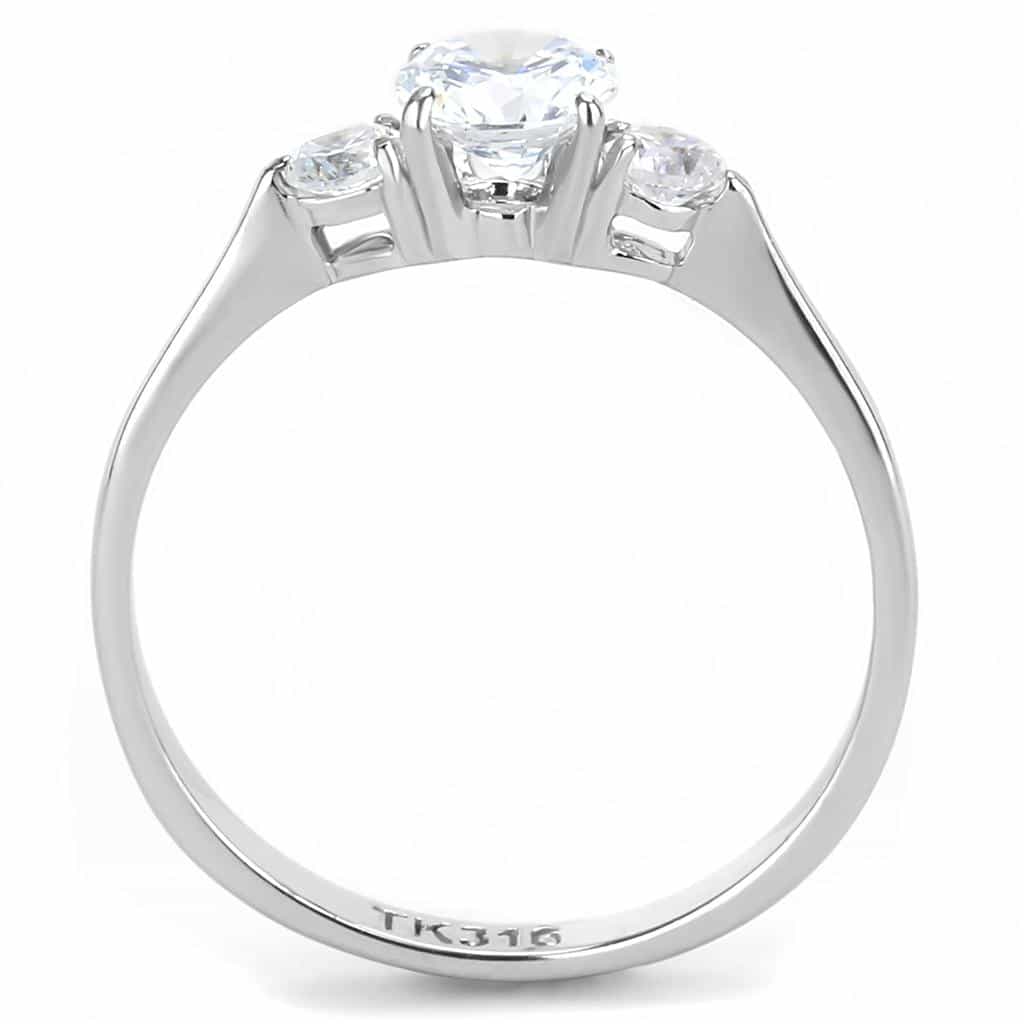 Stainless Steel CZ Round Three Stone Classic Band Ring view 7