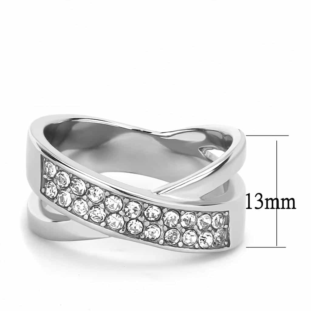 Stainless Steel Silver CZ Pave Crossover X Band Ring view 2