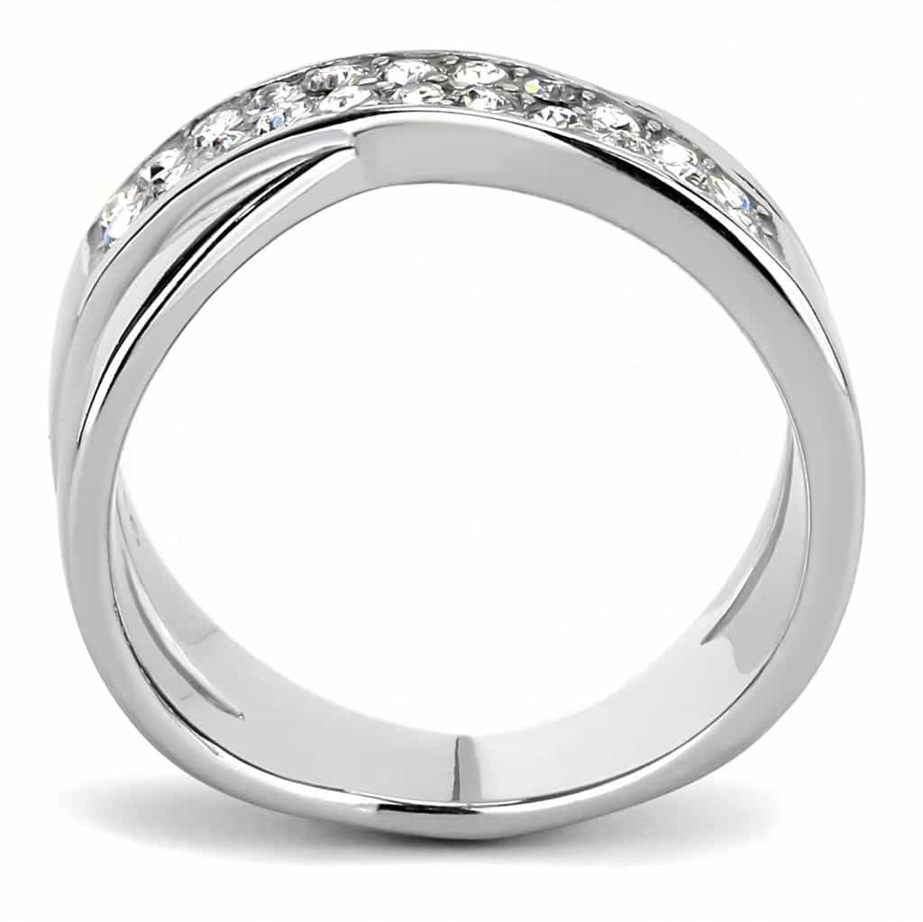 Stainless Steel Silver CZ Pave Crossover X Band Ring view 7