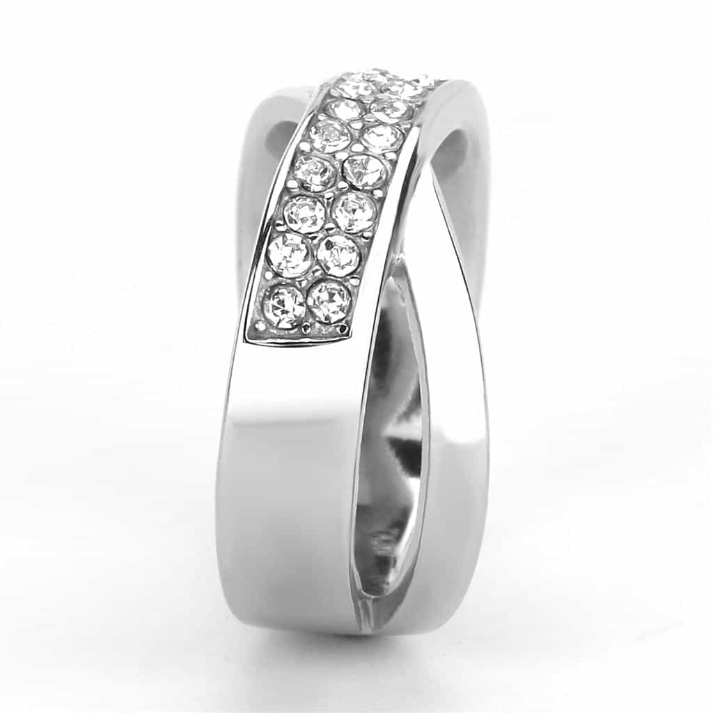 Stainless Steel Silver CZ Pave Crossover X Band Ring view 8