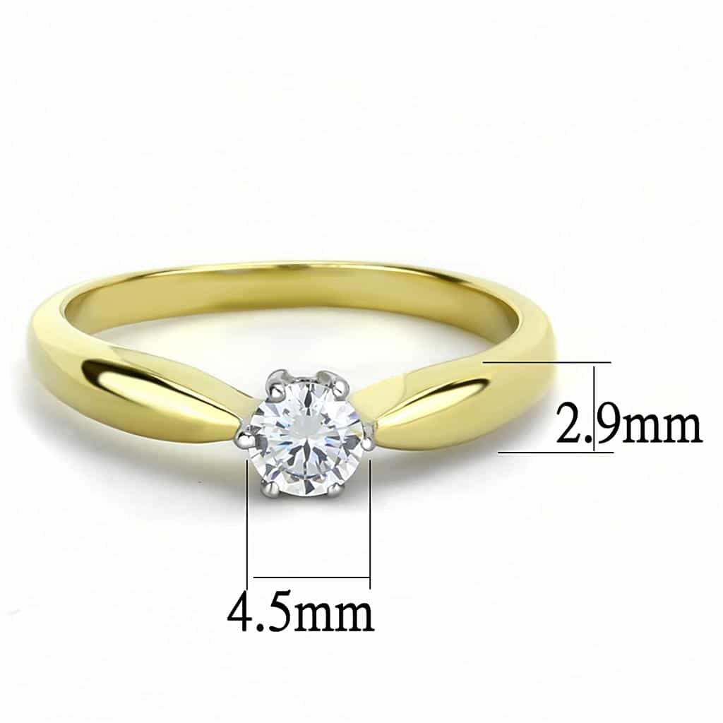 Stainless Steel Gold IP CZ Round Six Prong Bezel Solitaire Ring view 6