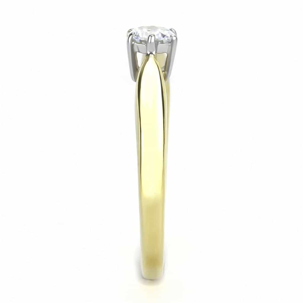 Stainless Steel Gold IP CZ Round Six Prong Bezel Solitaire Ring view 8
