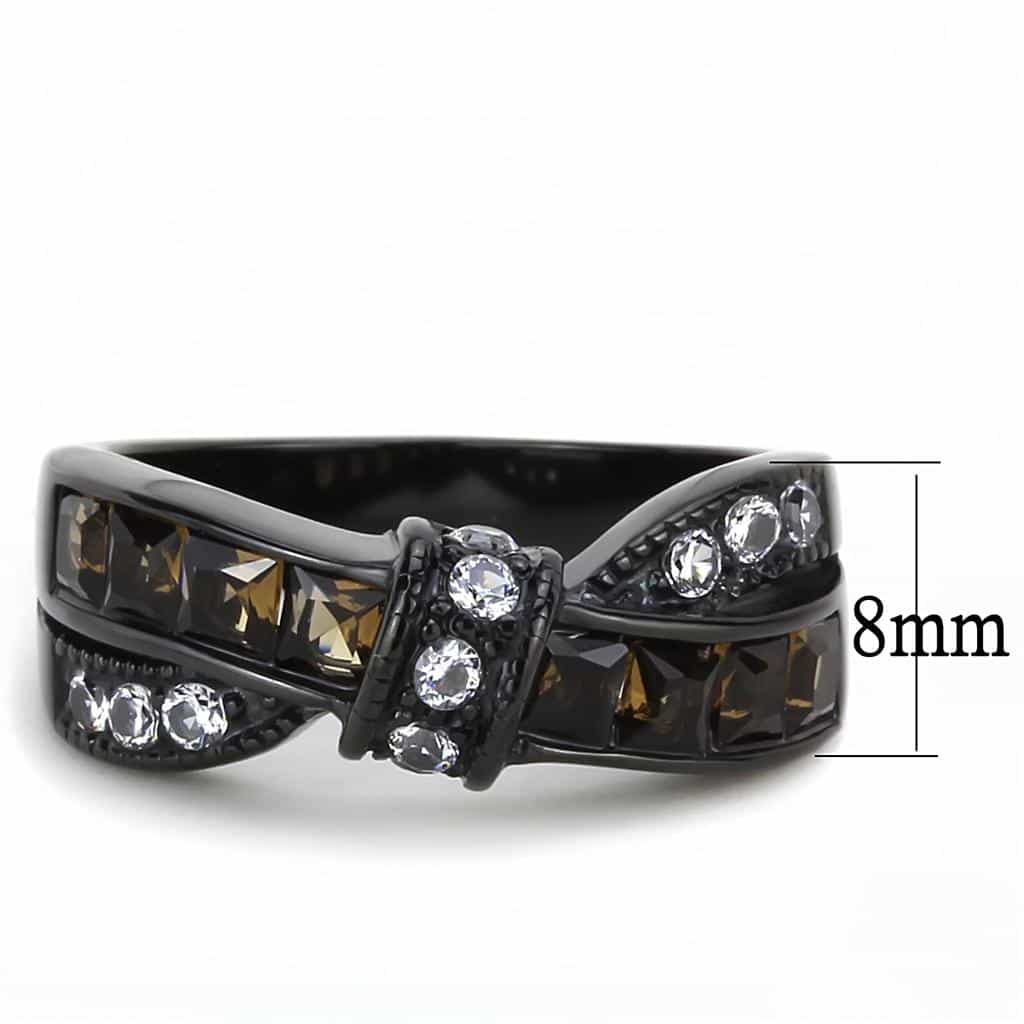 Stainless Steel Black IP Champagne CZ Baguette Channel Round Ring view 2