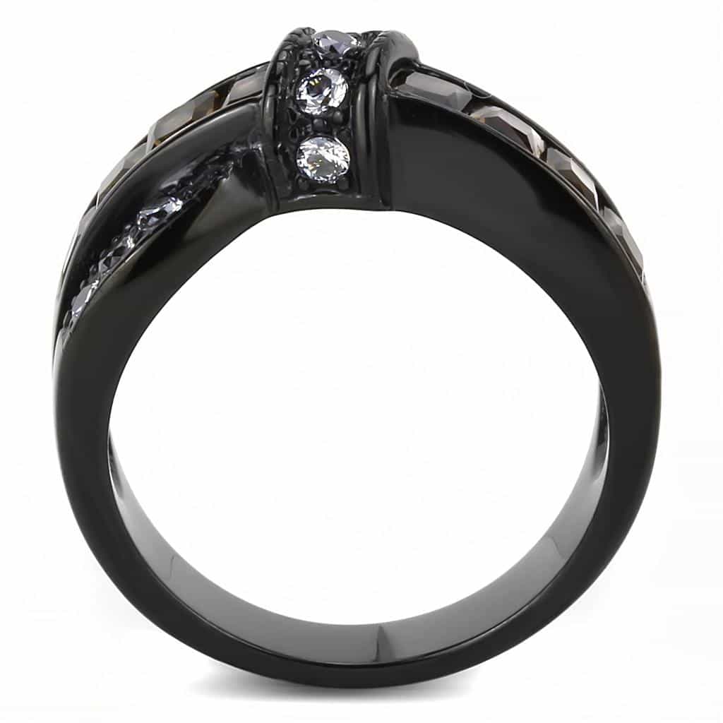 Stainless Steel Black IP Champagne CZ Baguette Channel Round Ring view 7
