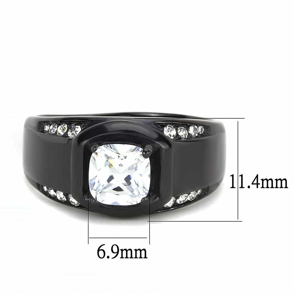 Stainless Steel Black IP CZ Cushion Square Pave Wide Band Ring view 6