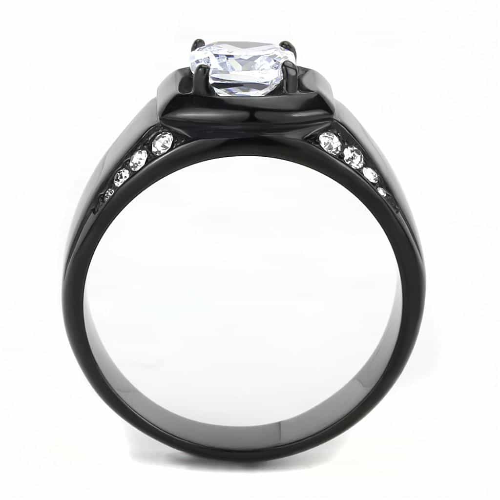 Stainless Steel Black IP CZ Cushion Square Pave Wide Band Ring view 3