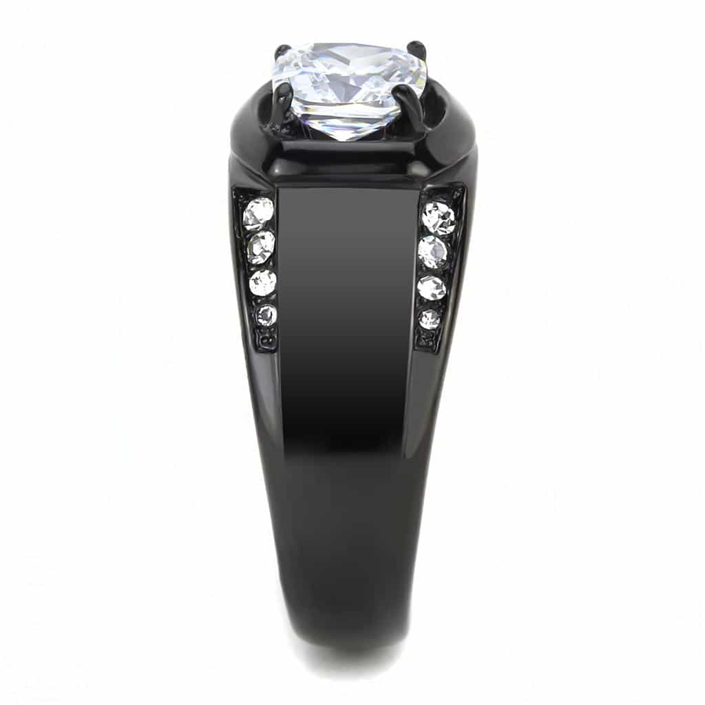 Stainless Steel Black IP CZ Cushion Square Pave Wide Band Ring view 8