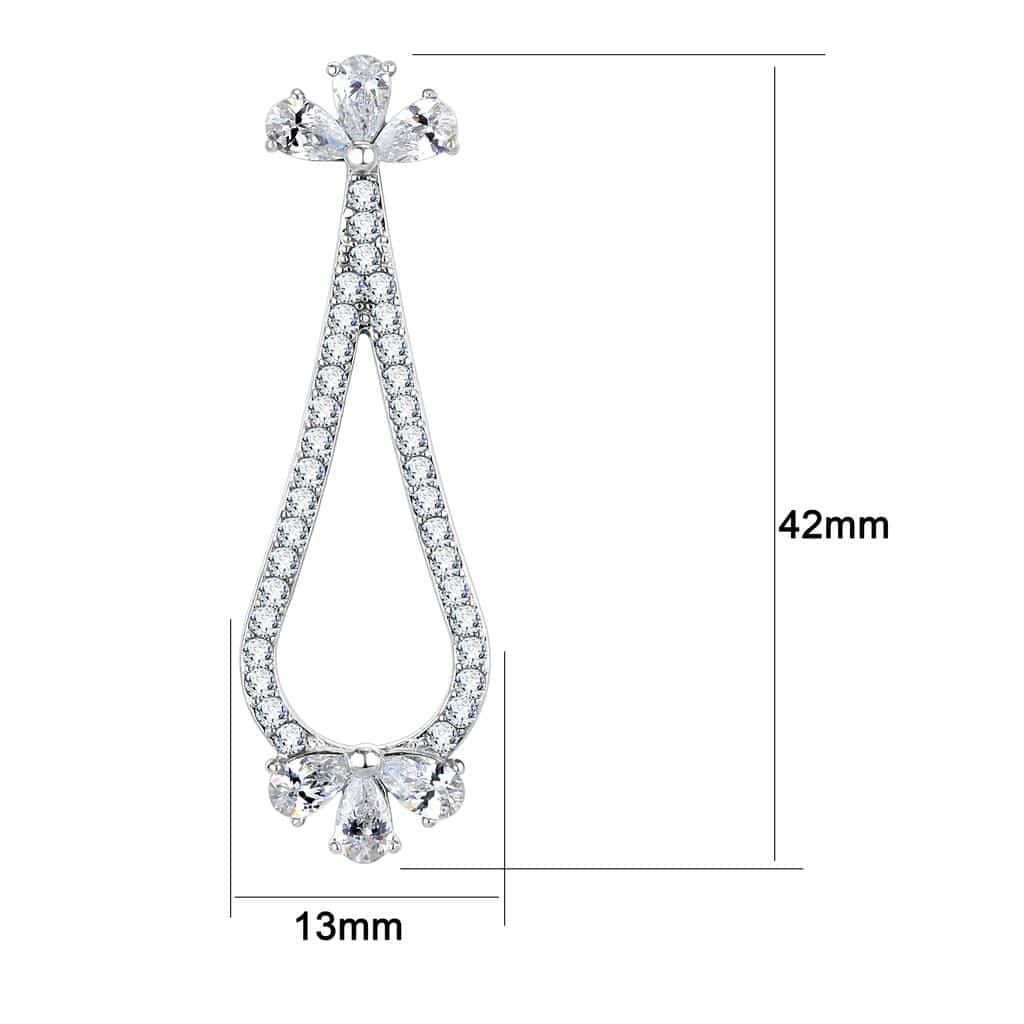 Stainless Steel CZ Pear Teardrop Open Halo Dangle Earrings view 2
