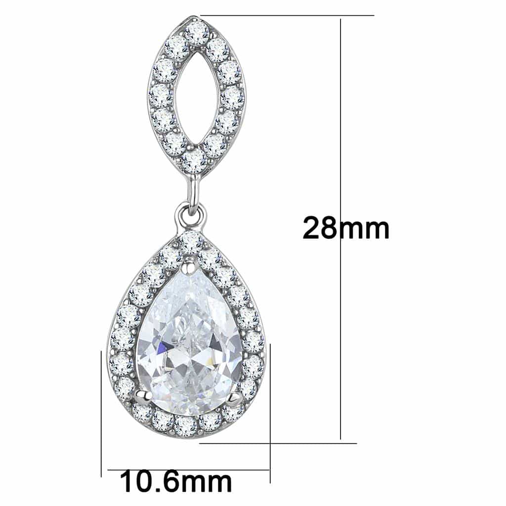 Stainless Steel CZ Pear Halo Infinity Teardrop Drop Earrings view 2