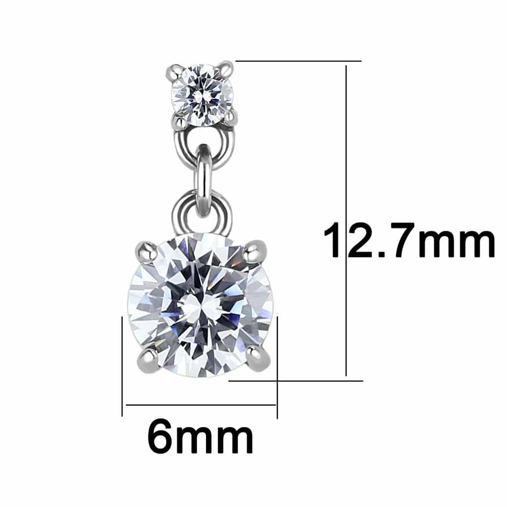 Sterling Silver CZ Round Double Drop Dangle Stud Earrings view 2