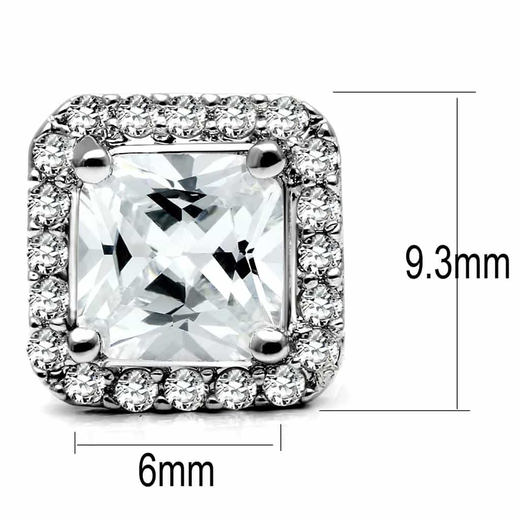 Stainless Steel CZ Princess Square Halo Pave Stud Ring view 2